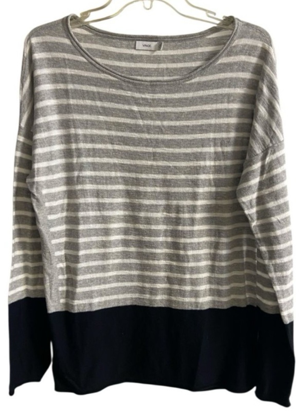 Vince Striped Knit Top in Gray & White cotton Large - Picture 2 of 8